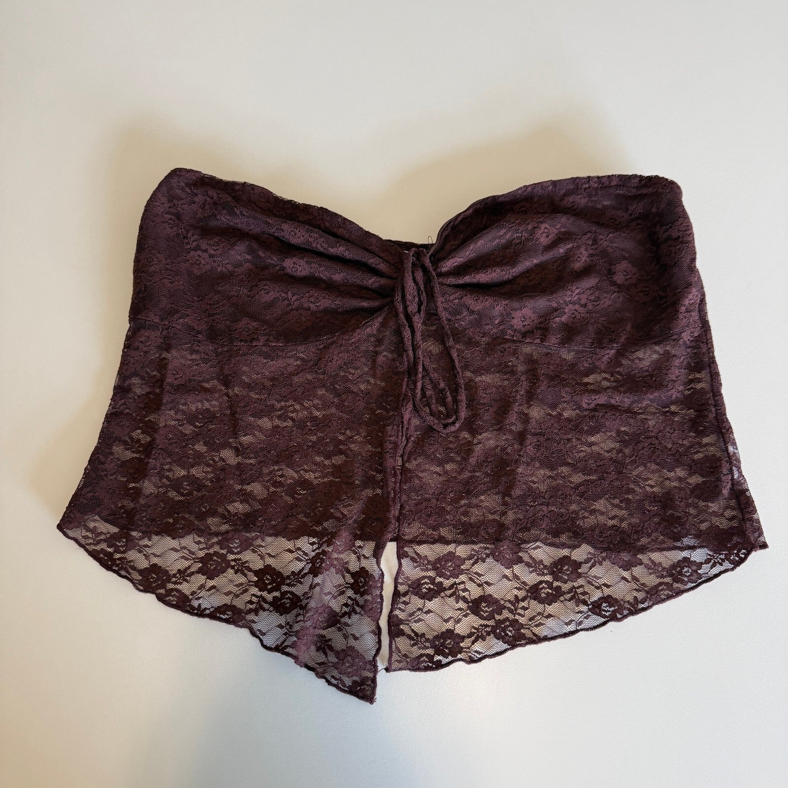 Romantic Sheer Lace Coquette Women's Strapless Grey Bandit Crop Top Size Large