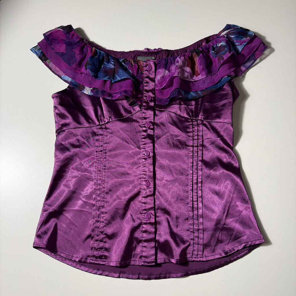 Dots Y2K Frilly Ruffled Collar Button-Up Short Sleeve Blouse Satin Silky Girly