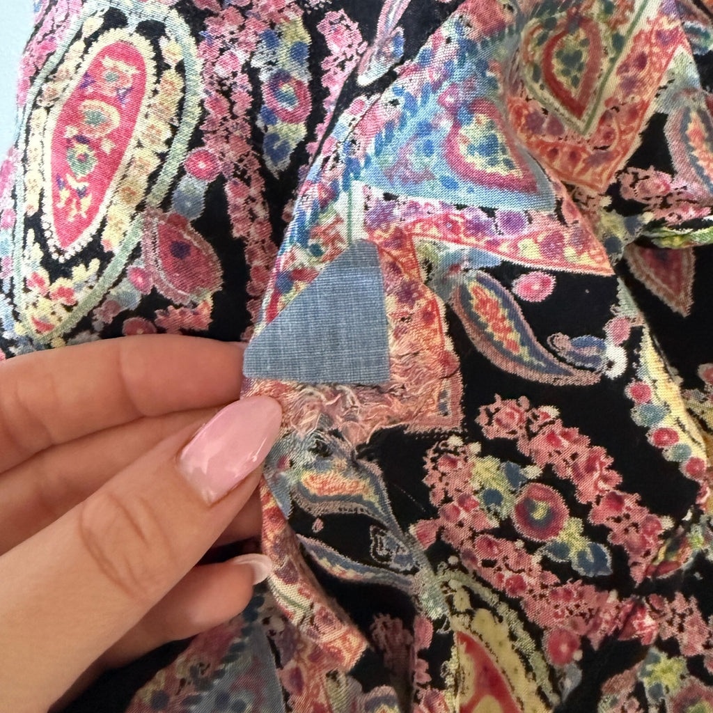 Lola P Black Paisley Print Kimono Butterfly Sleeve Boho Fairycore Whimsical Sz M