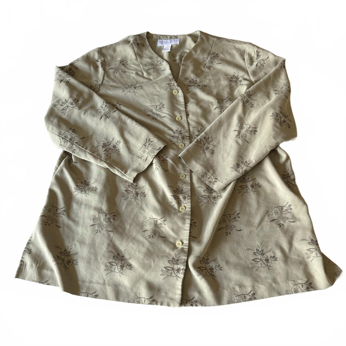 Maggie McNaughton Sage Floral Button Front Blouse Vintage Grandmacore Plus Y2K