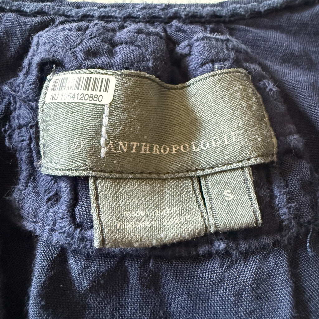 Anthropologie Navy Blue Eyelet Short Sleeve Dress Quiet Luxury Back to School