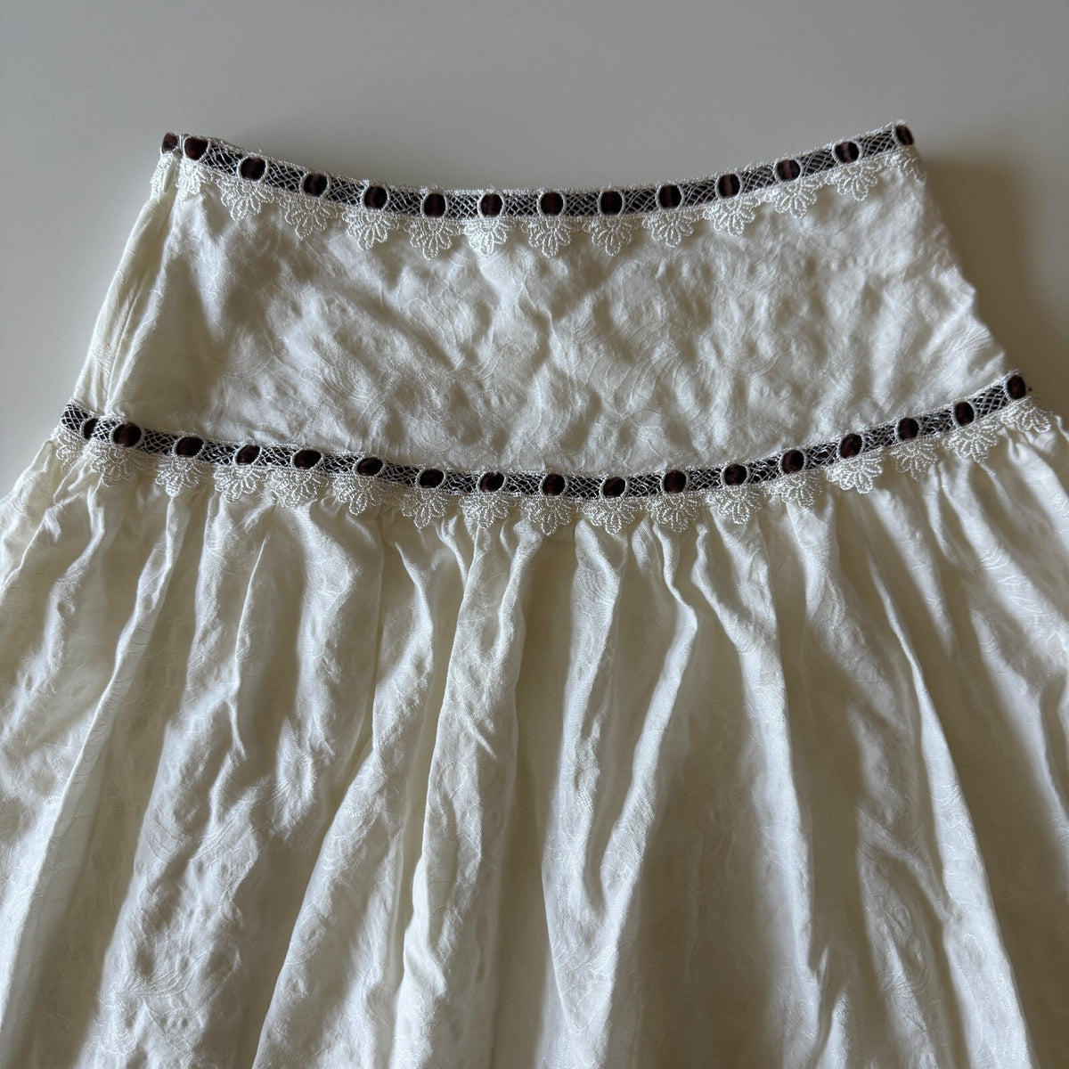 White Jacquard Tiered Skirt Ribbon Trim Cottagecore Fairycore Softgirl M