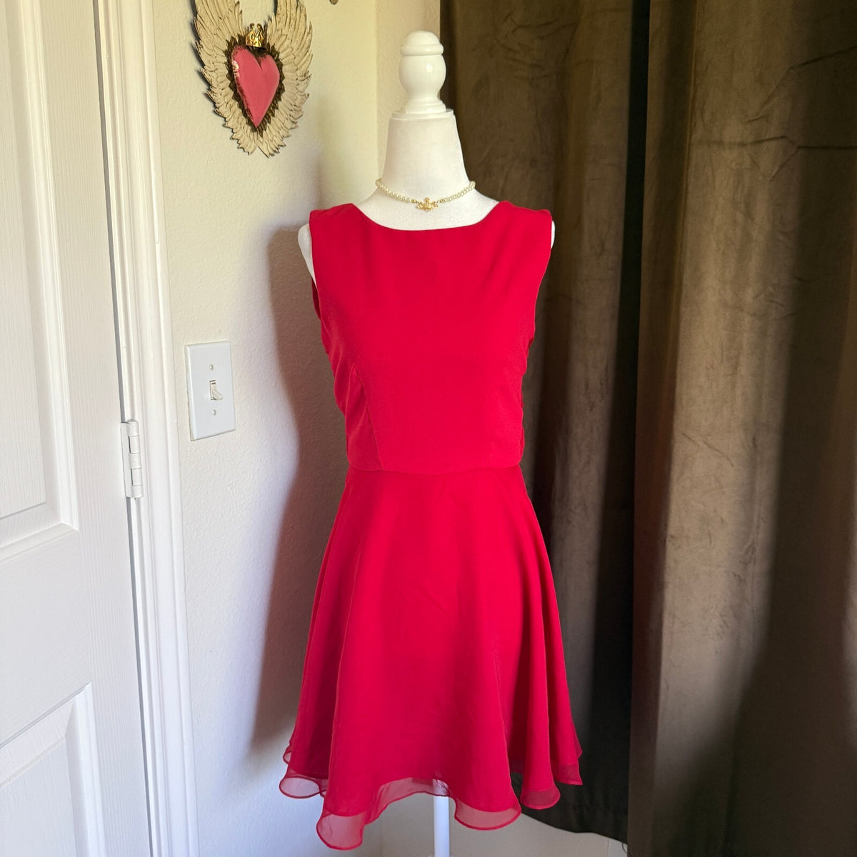 thriftalina Vintage 90s Tempo Paris Red Tie Detail Mini Dress Fairycore Coquette Euro Sz 4