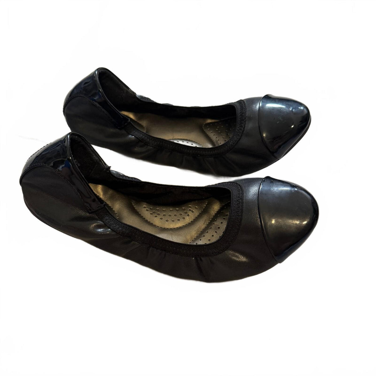 Dexflex Comfort Black Patent Cap Toe Ballet Flats Comfort Shoes 8.5W
