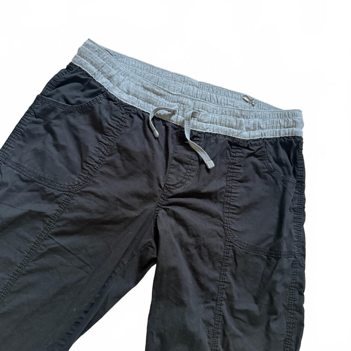 thriftalina BCG 2000s Yoga Mom Capris Drawstring Grey Black Contrast Women's Size Lg