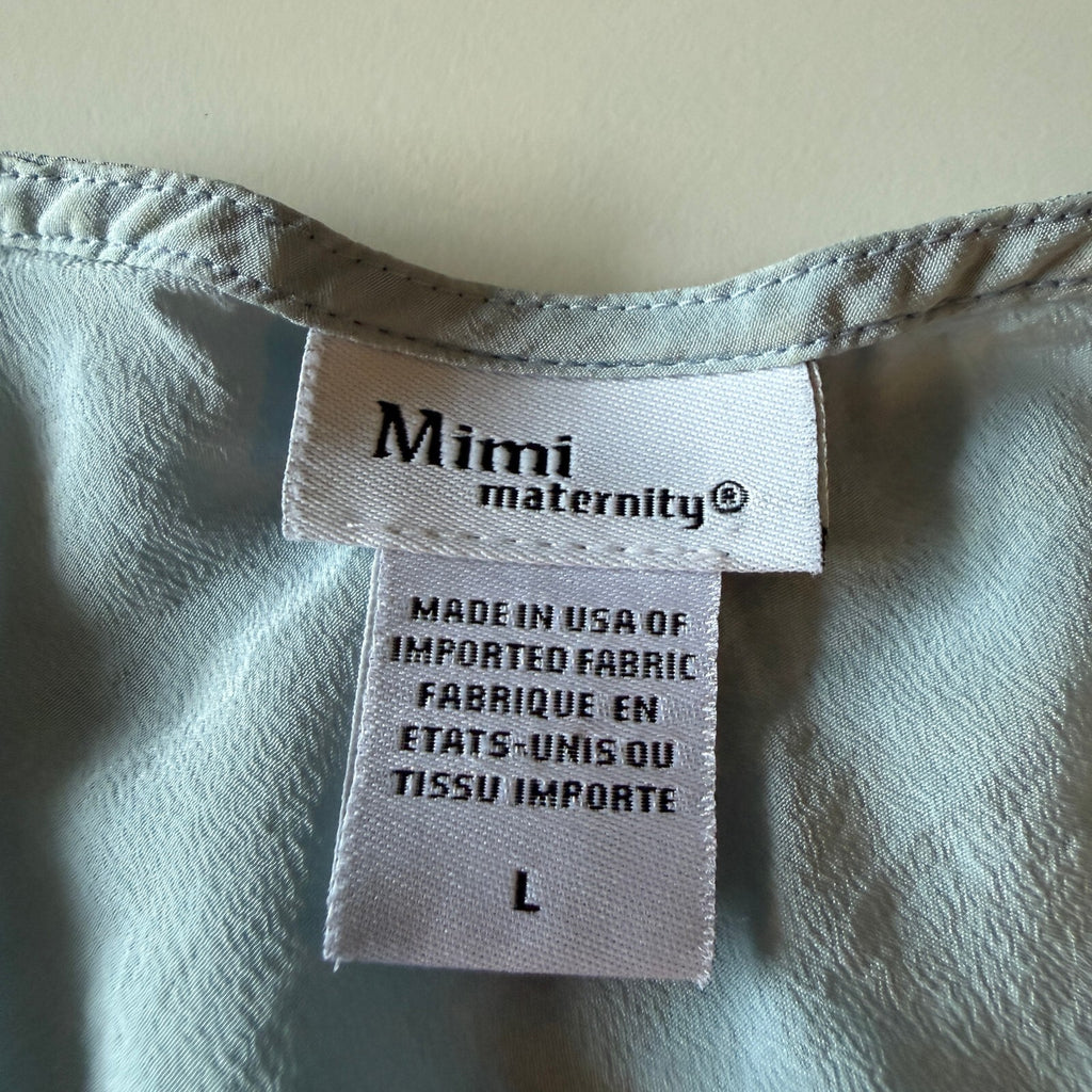 Blue 100% Silk V-Neck Women's Tie Detail Mimi Maternity Blouse Women's Sz Large