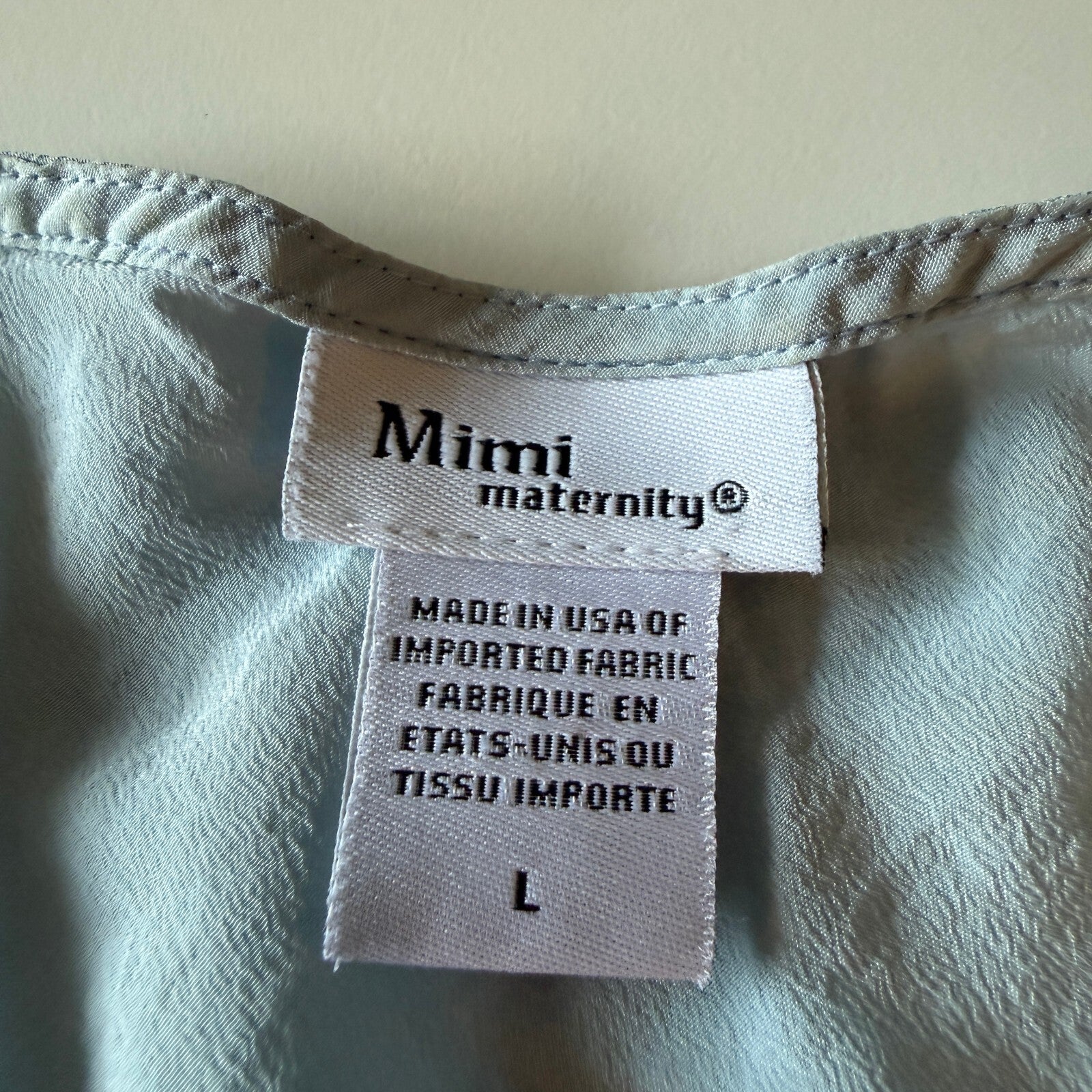 Blue 100% Silk V-Neck Women's Tie Detail Mimi Maternity Blouse Women's Sz Large