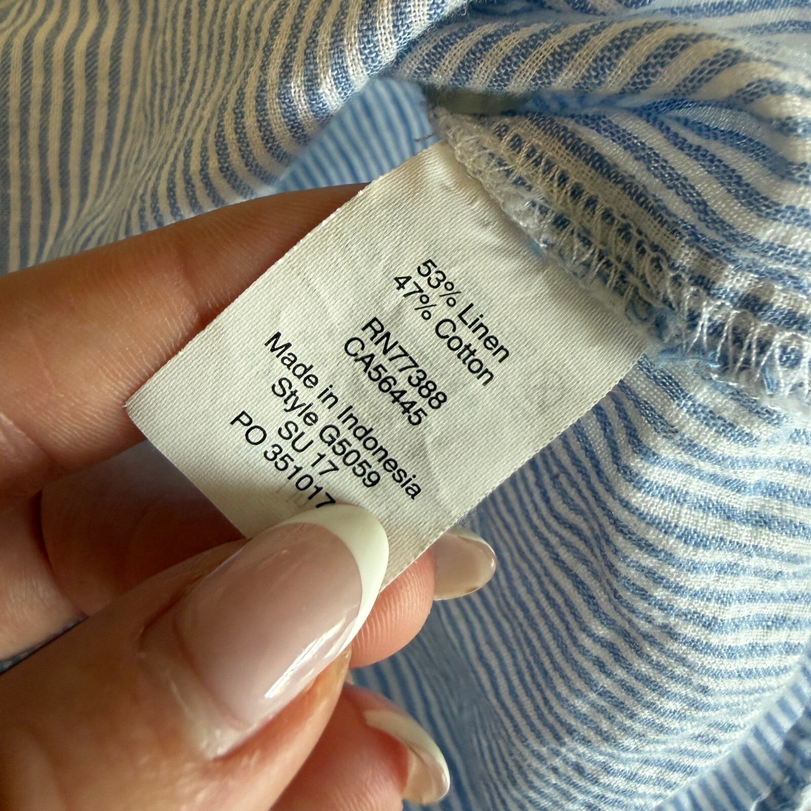 Preppy J. Crew Sleeveless Cotton Linen Blue Striped Button Up Women's Sz XS 00