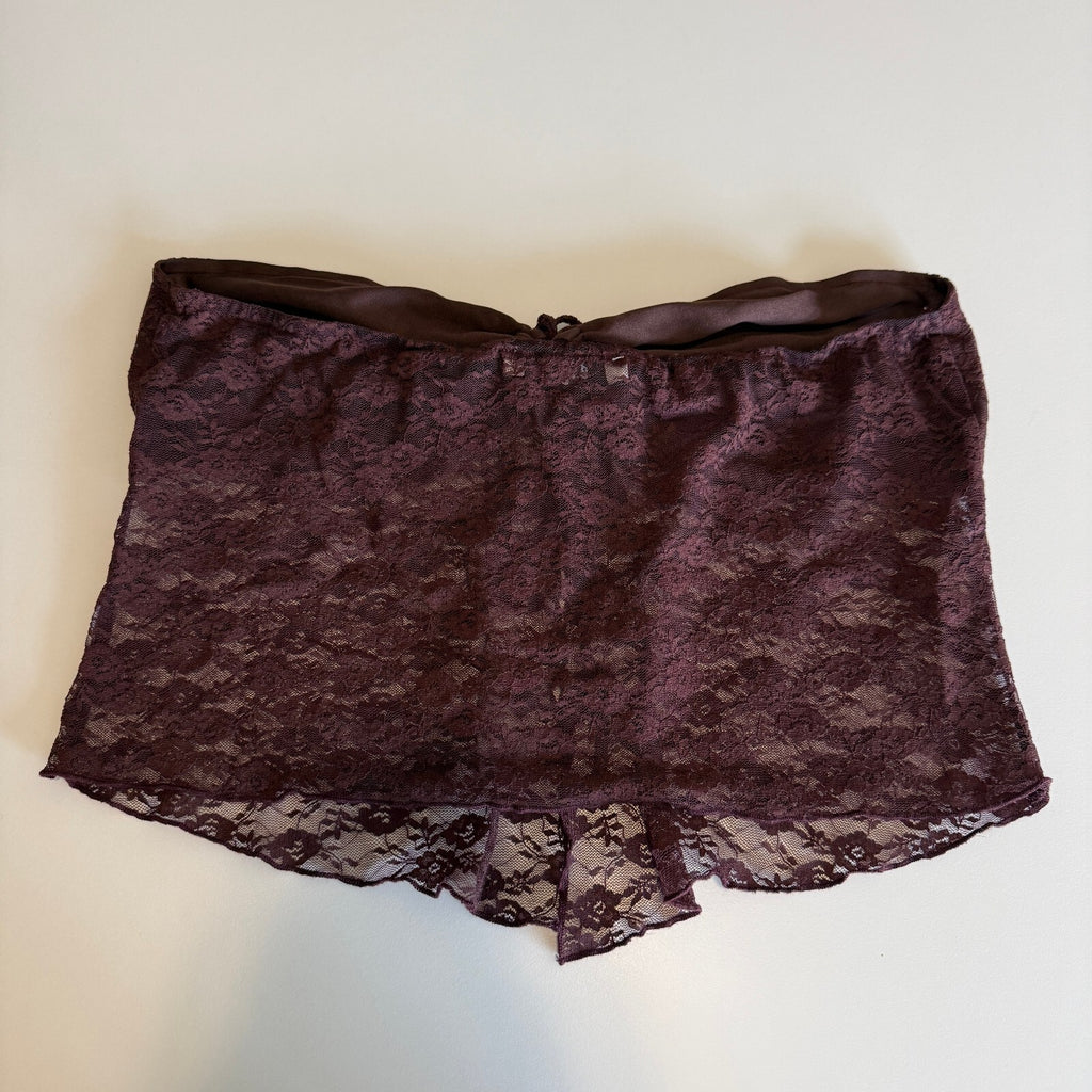 Romantic Sheer Lace Coquette Women's Strapless Grey Bandit Crop Top Size Large