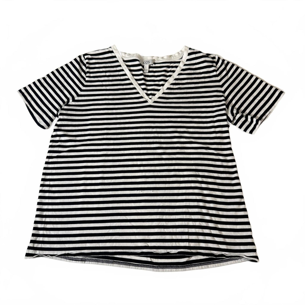 Cos Striped V-Neck Cotton Quiet Luxury Corporate Back to School Fall Layering