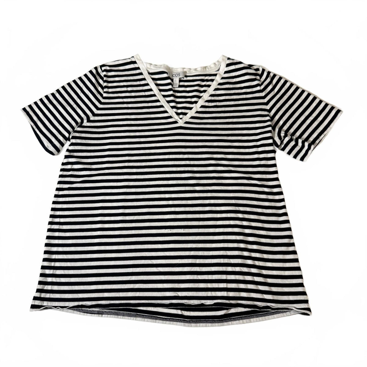 Cos Striped V-Neck Cotton Quiet Luxury Corporate Back to School Fall Layering
