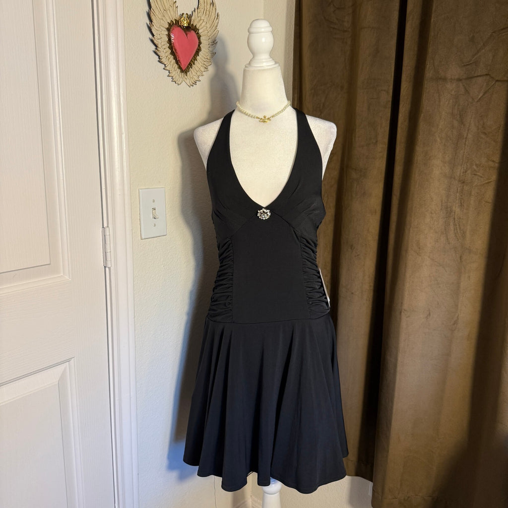 Vintage Jodi Kristopher NWT Black Halter Neck Dress Size Large Made in USA