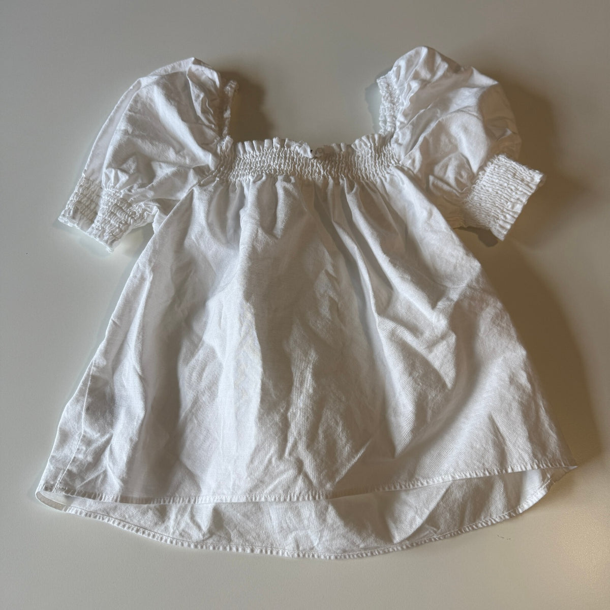 H&M White Cotton Poplin Puff Sleeve Cottagecore Smocked Blouse Women's XS