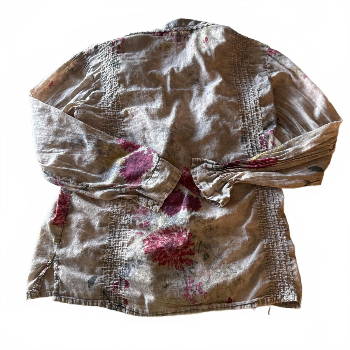 Vintage Goa Sz Small Mineral Wash Floral Crochet Trim Boho Fairycore Button-Down