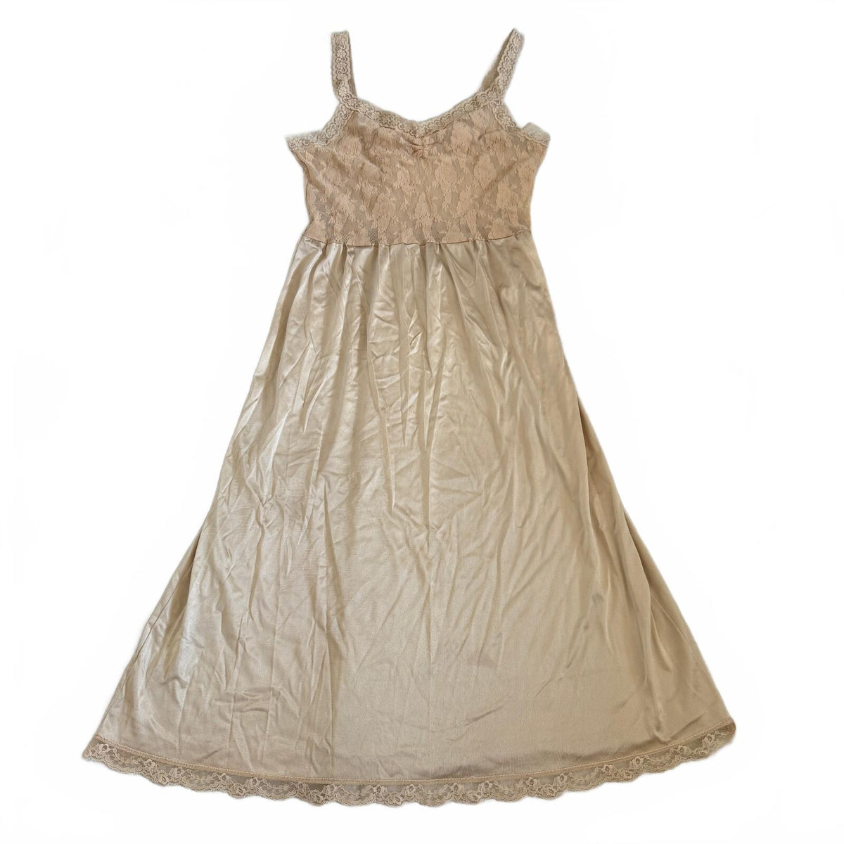 Vanity Fair Vintage Nude Lace and Nylon Slip Dress Size 34