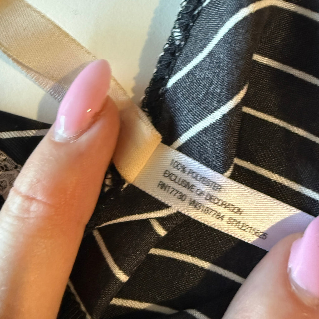 Gilligan & O'Malley Luxe Black Pinstripe Satin Nightgown Slip Sz XXL Coquette