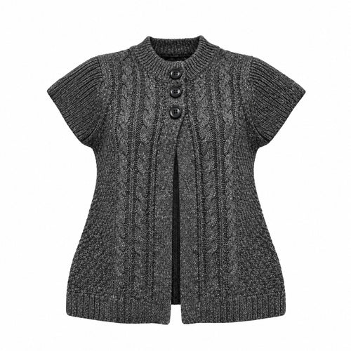 thriftalina Sonoma Life + Style Cozy Fall Gray Short Sleeve Cable Knit Cardigan Sweater XXL