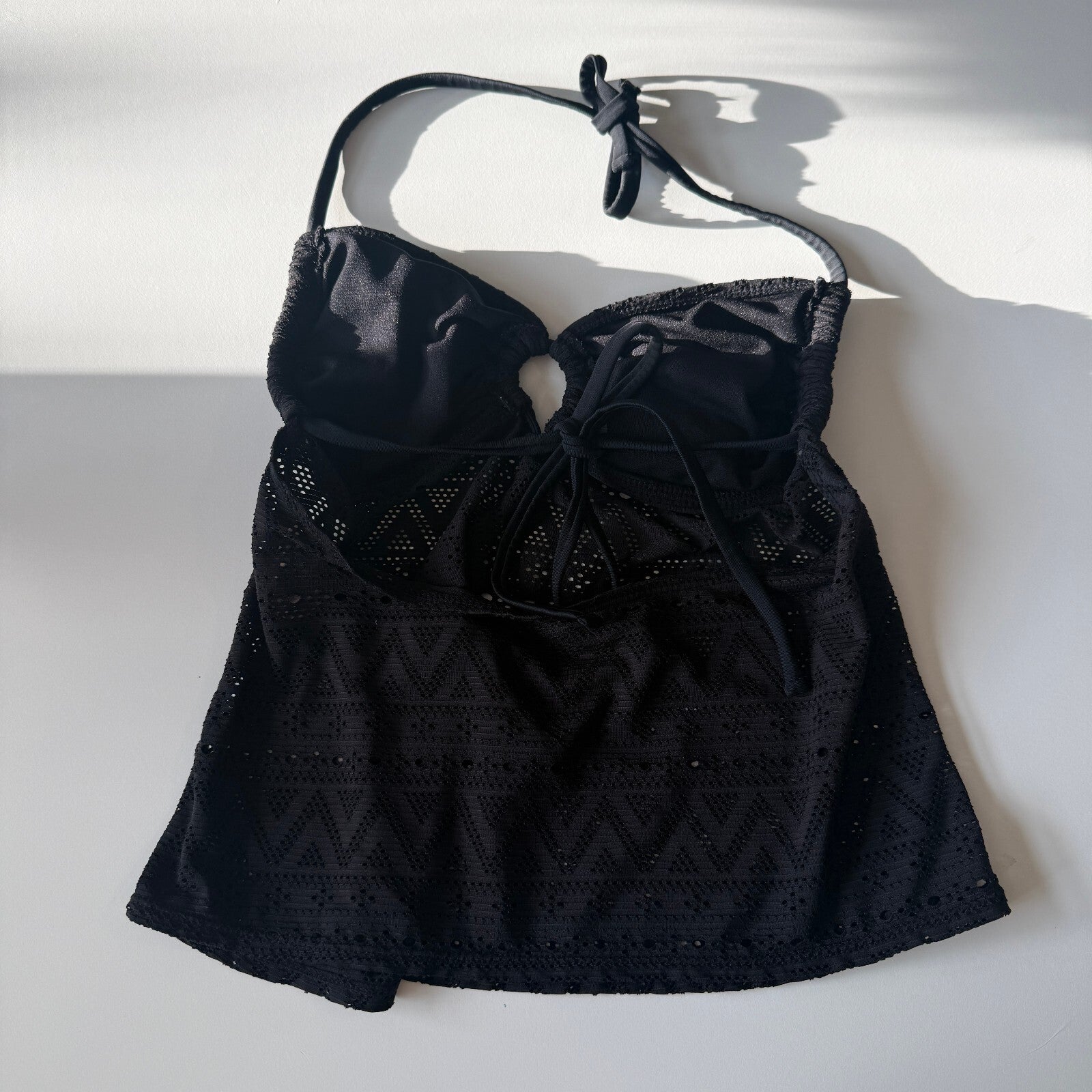 Ocean Pacific Black Crochet Halter Tankini Top Juniors Size LG Swimsuit