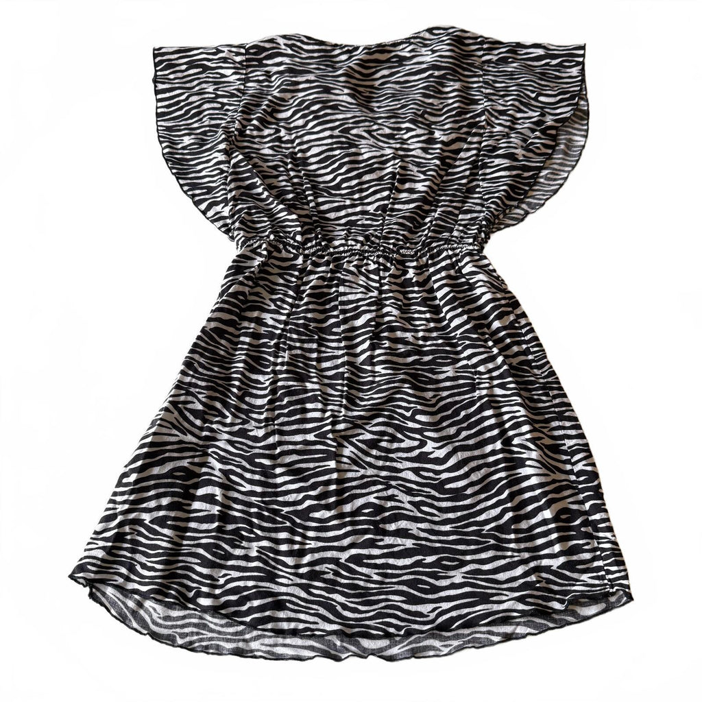 Y2K Inspired Derek Heart Zebra Mini Dress Butterfly Sleeve Elastic Waistband M