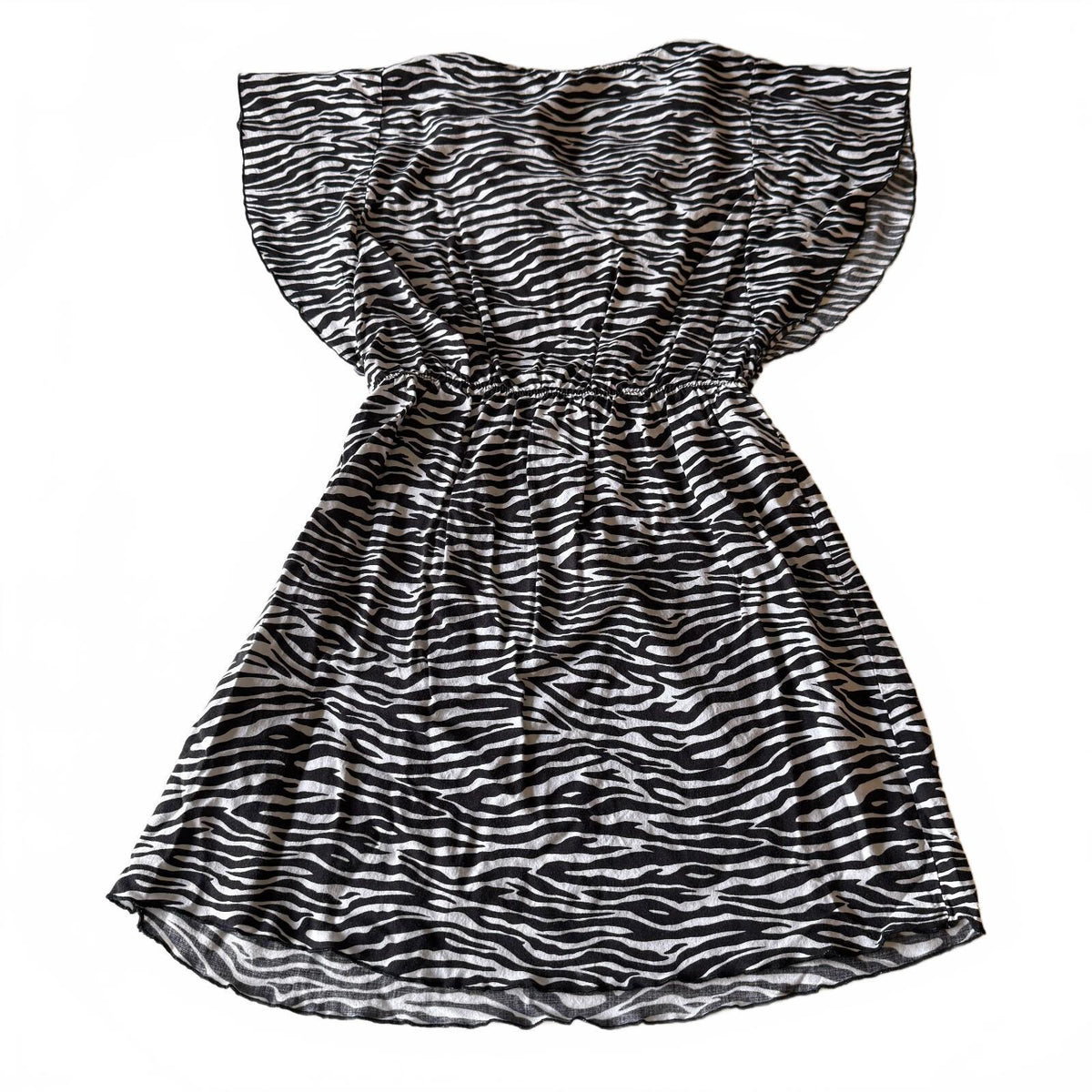 Y2K Inspired Derek Heart Zebra Mini Dress Butterfly Sleeve Elastic Waistband M