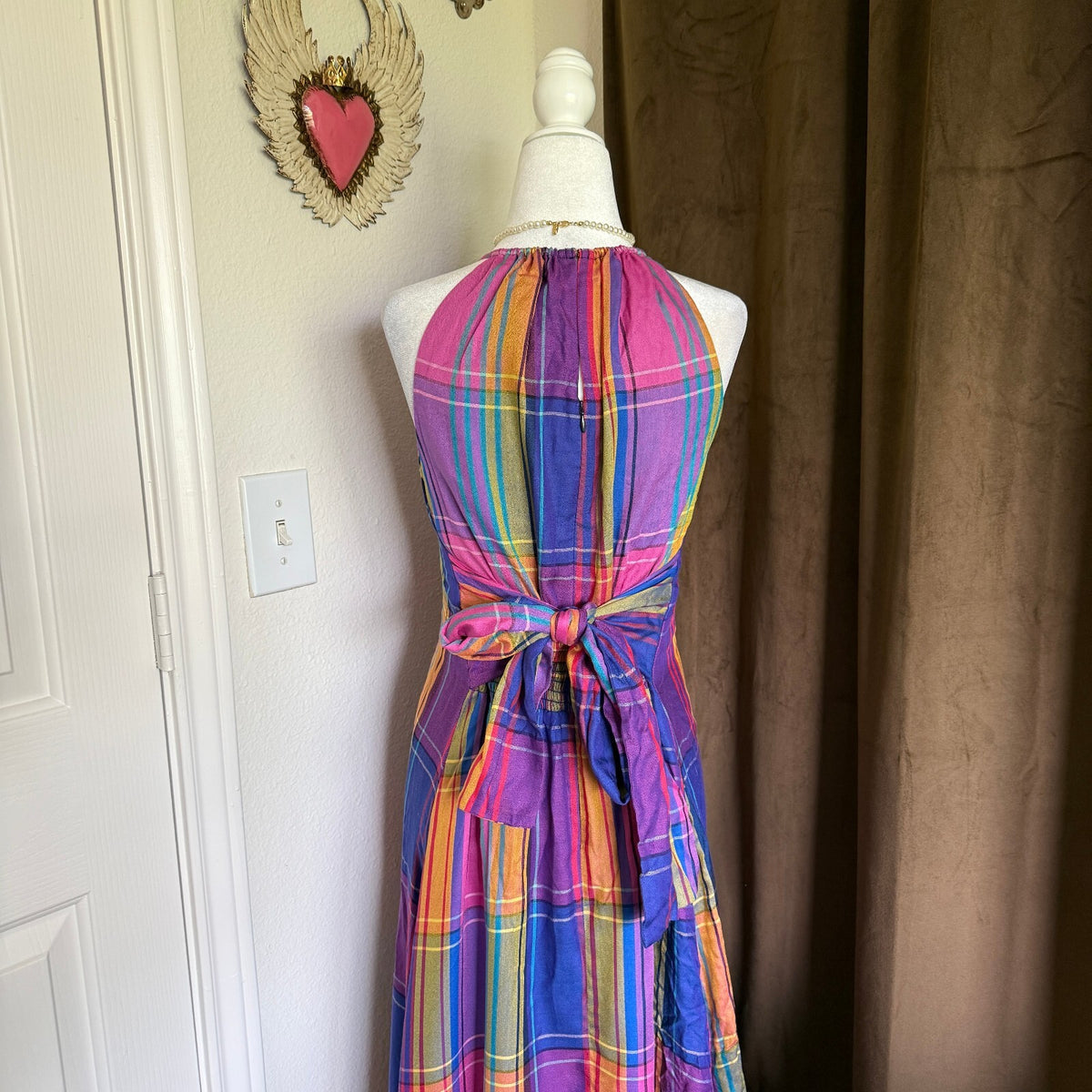 Ann Taylor Madras Rainbow Plaid Belted Halter Dress Women's Size 2, Brand NWT