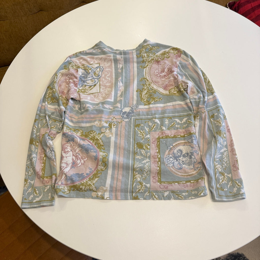 INC International Concepts Women's XS Long Sleeve Cotton Top with Pastel Pattern