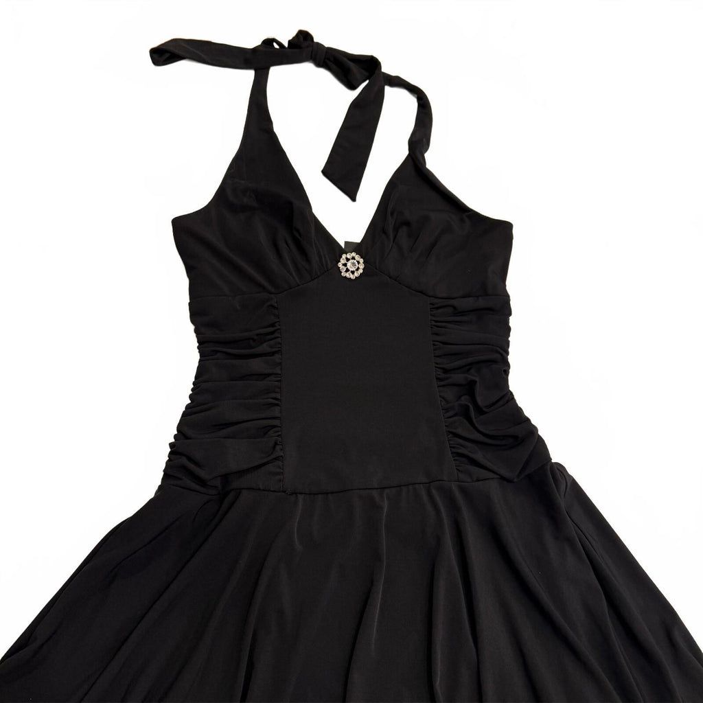 Vintage Jodi Kristopher NWT Black Halter Neck Dress Size Large Made in USA