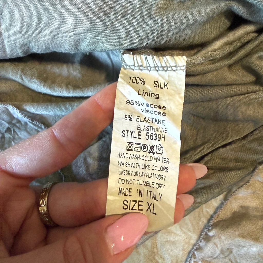 Belle France Silk Lined Sage Floral Whimsical Boho Blouse Made in Italy Sz XL