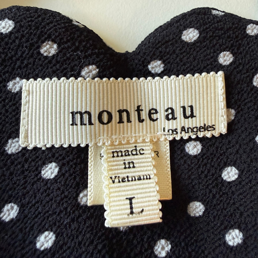 Monteau Los Angeles Anthropologie Black Polka Dot Cold Shoulder Scalloped Blouse