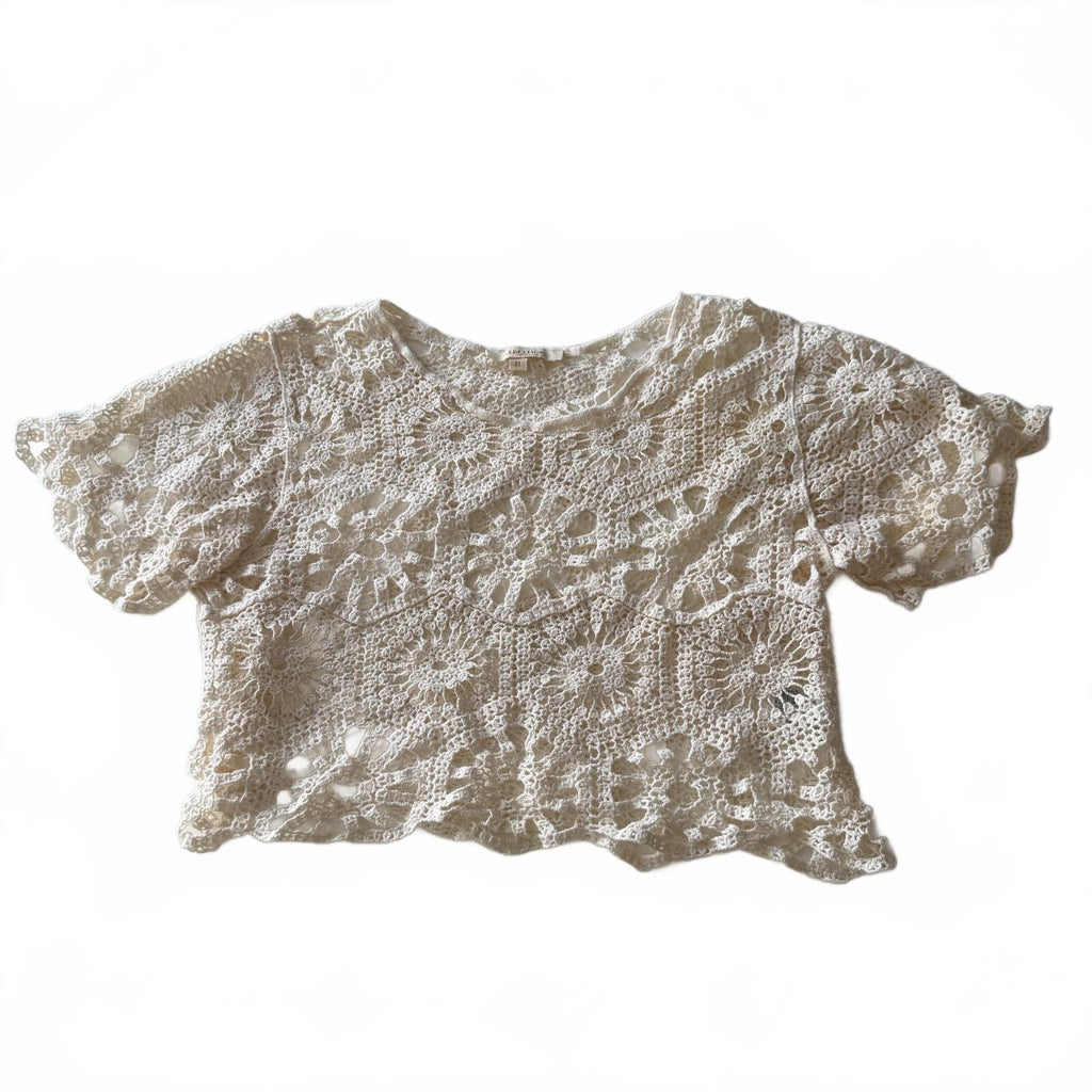 Rebellion Ivory Crochet Cropped Top Sz M 100% Cotton Boho Fairycore Festival