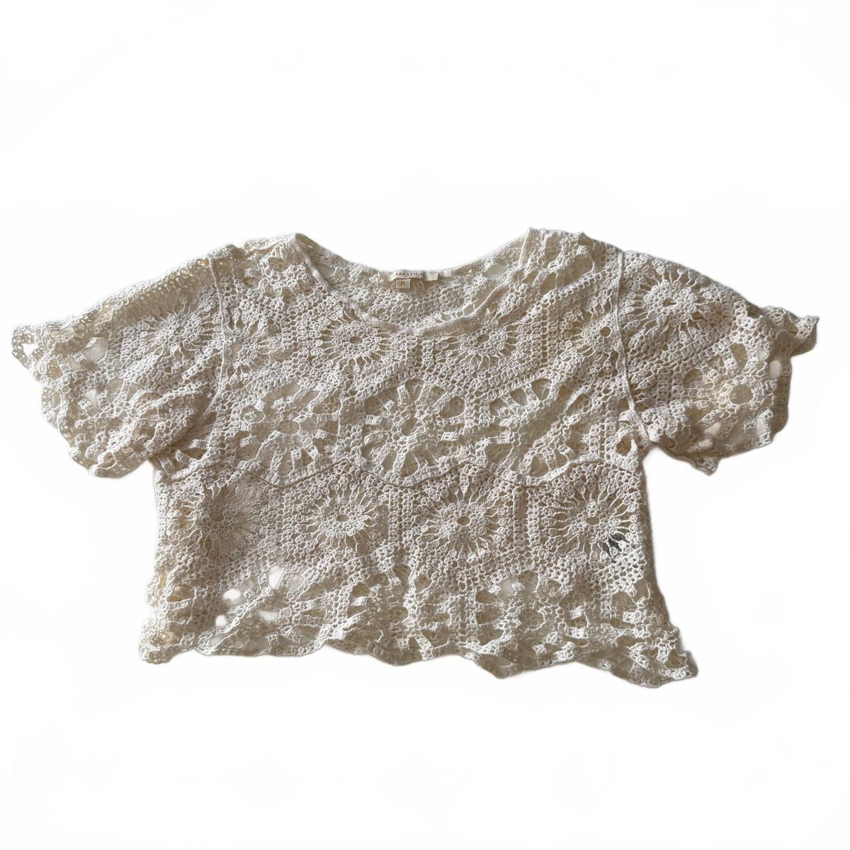 Rebellion Ivory Crochet Cropped Top Sz M 100% Cotton Boho Fairycore Festival