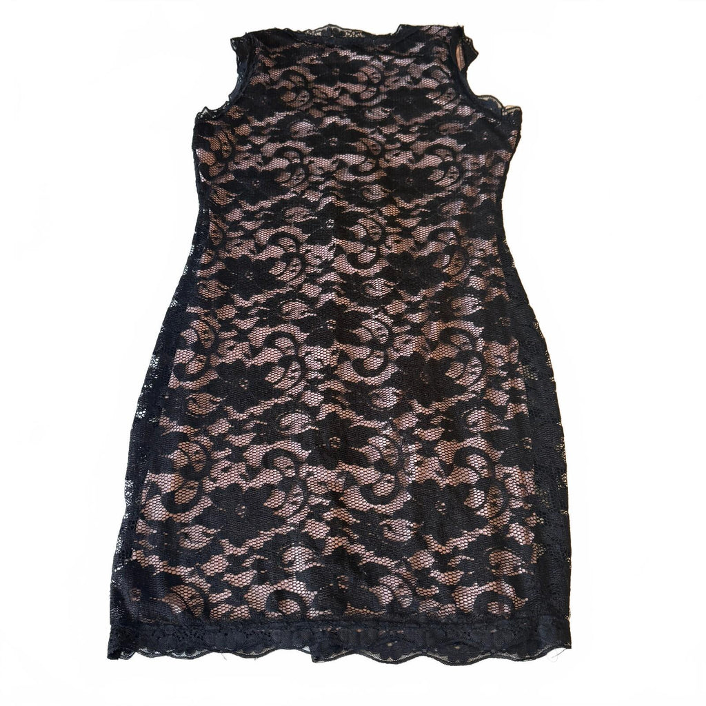 Liberty Love Y2K Black Lace Blush Bodycon Mini Dress Romantic Goth Large
