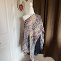 Lavish Bohemian Floral Paisley Print Sheer Blouse Top Layering Whimsical Poncho