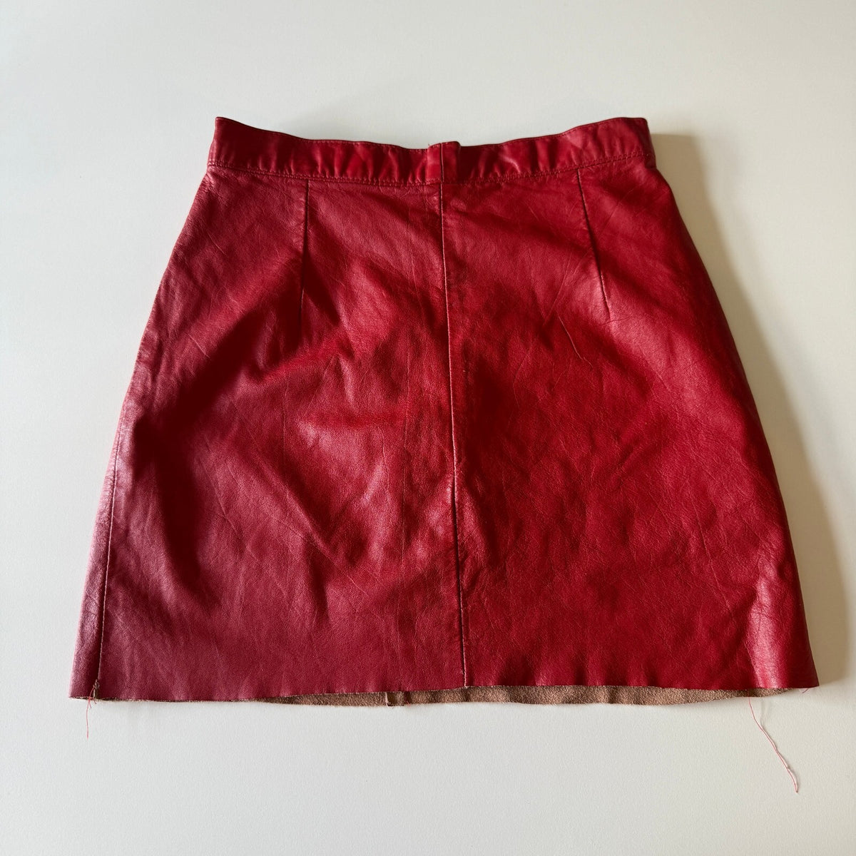 Vintage Anne-Gee Red Leather A-Line Mini Skirt Genuine Leather USA Made