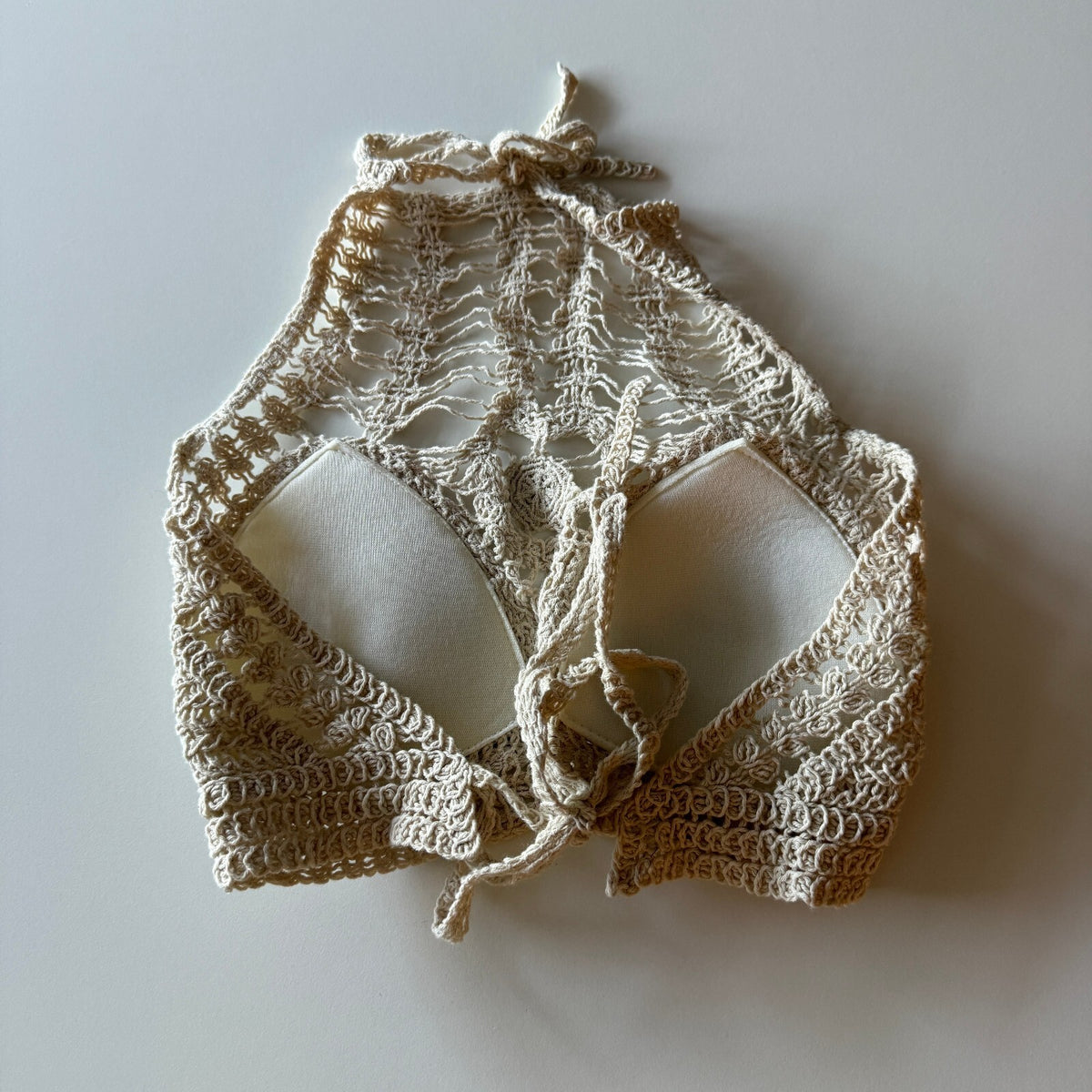 Cream Crochet Halter Crop Top Festival Boho Fairycore Beach Vacation No Tags