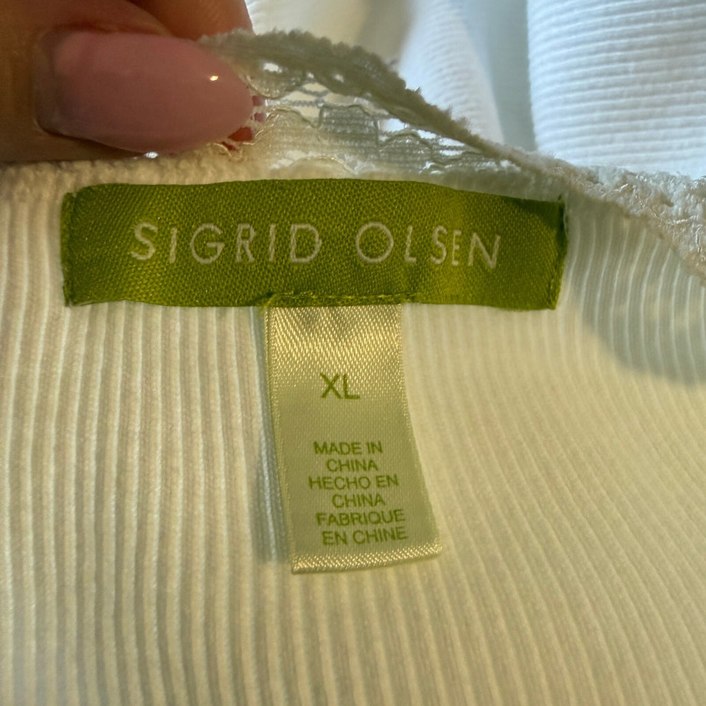 Sigrid Olsen Bella Swan Lace Trim Girly Ribbed Knit Cotton Lace Trim Tank Top XL