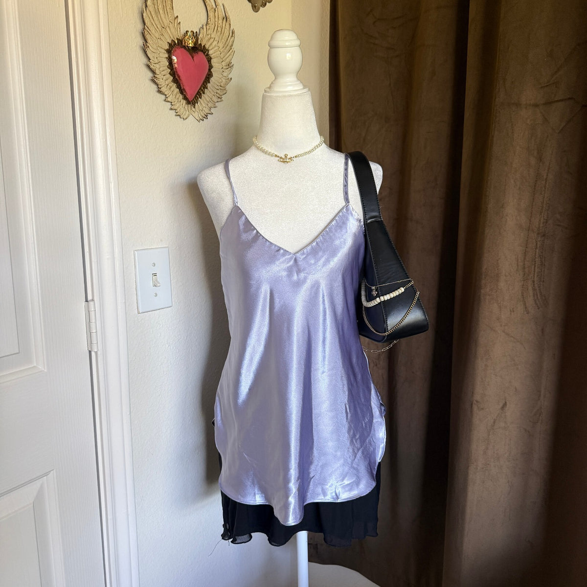 Vintage Kathryn Sz L Lavender Satin Cami Coquette Fairycore Y2K Slip Tank Top