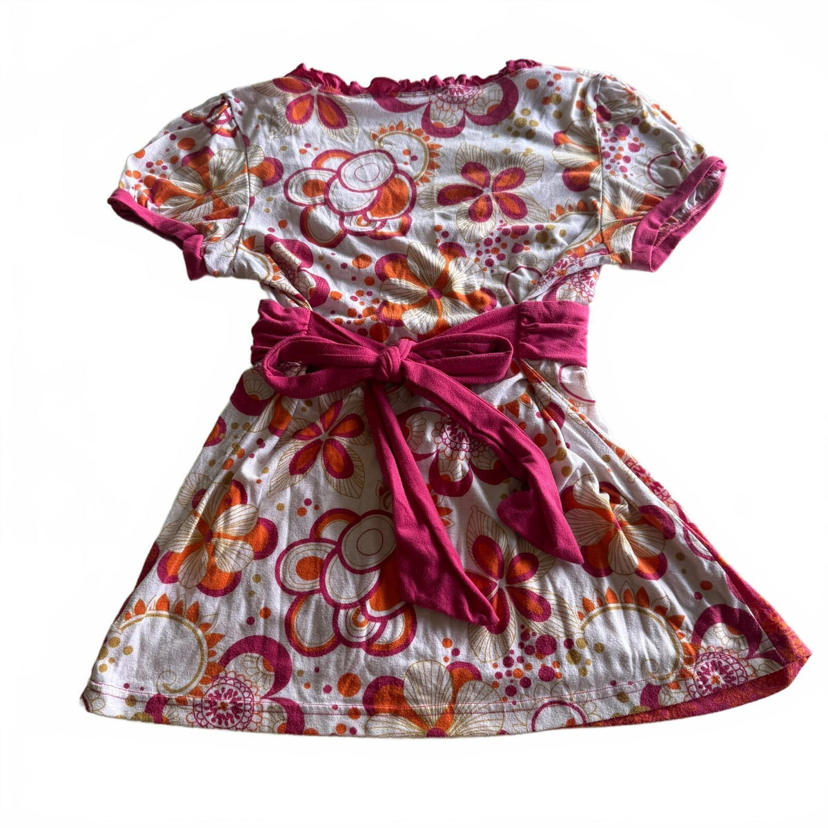 Pink Orange Floral Babydoll Top Boho 70s Vintage Tie Waist Ruffle Y2K Size XL