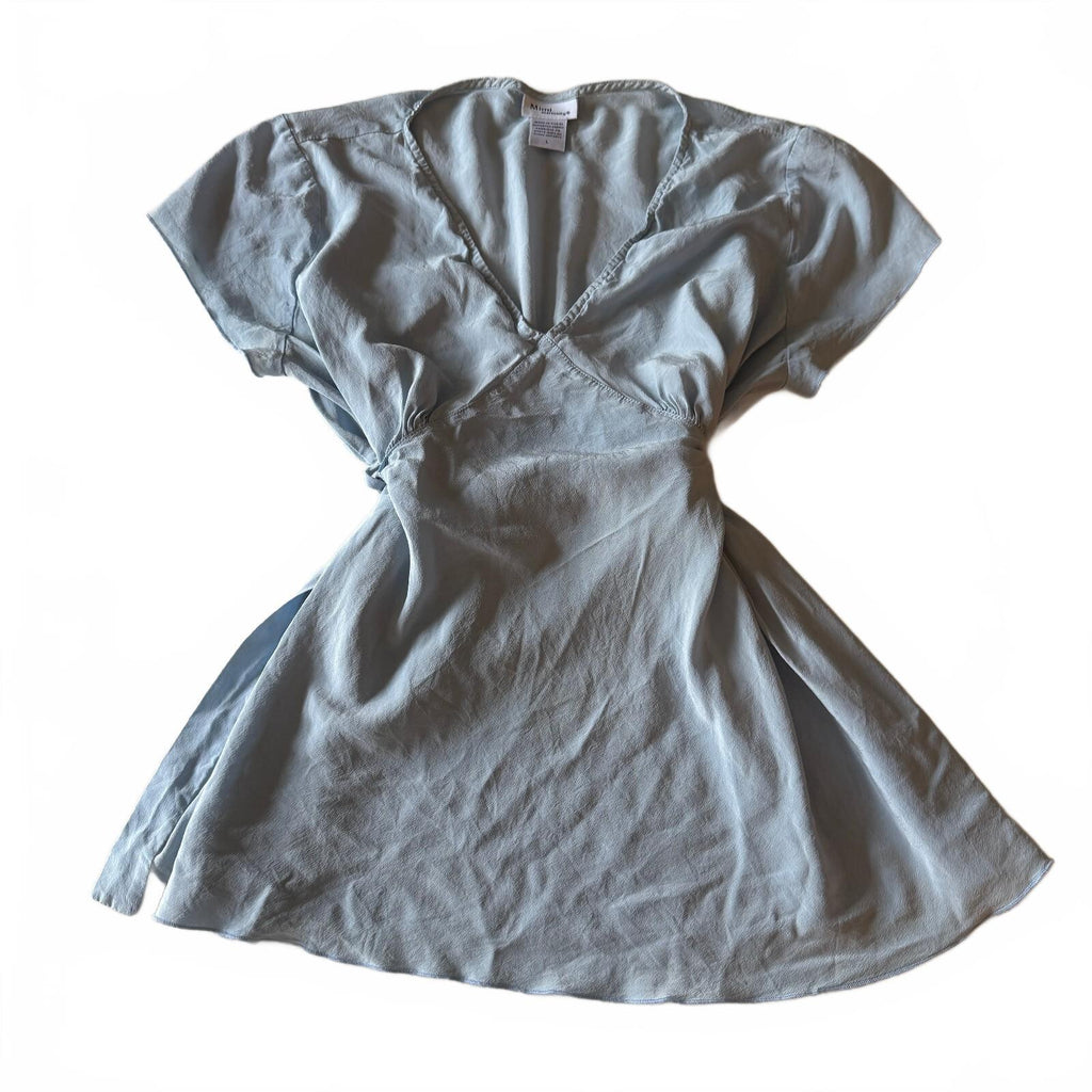 Blue 100% Silk V-Neck Women's Tie Detail Mimi Maternity Blouse Women's Sz Large