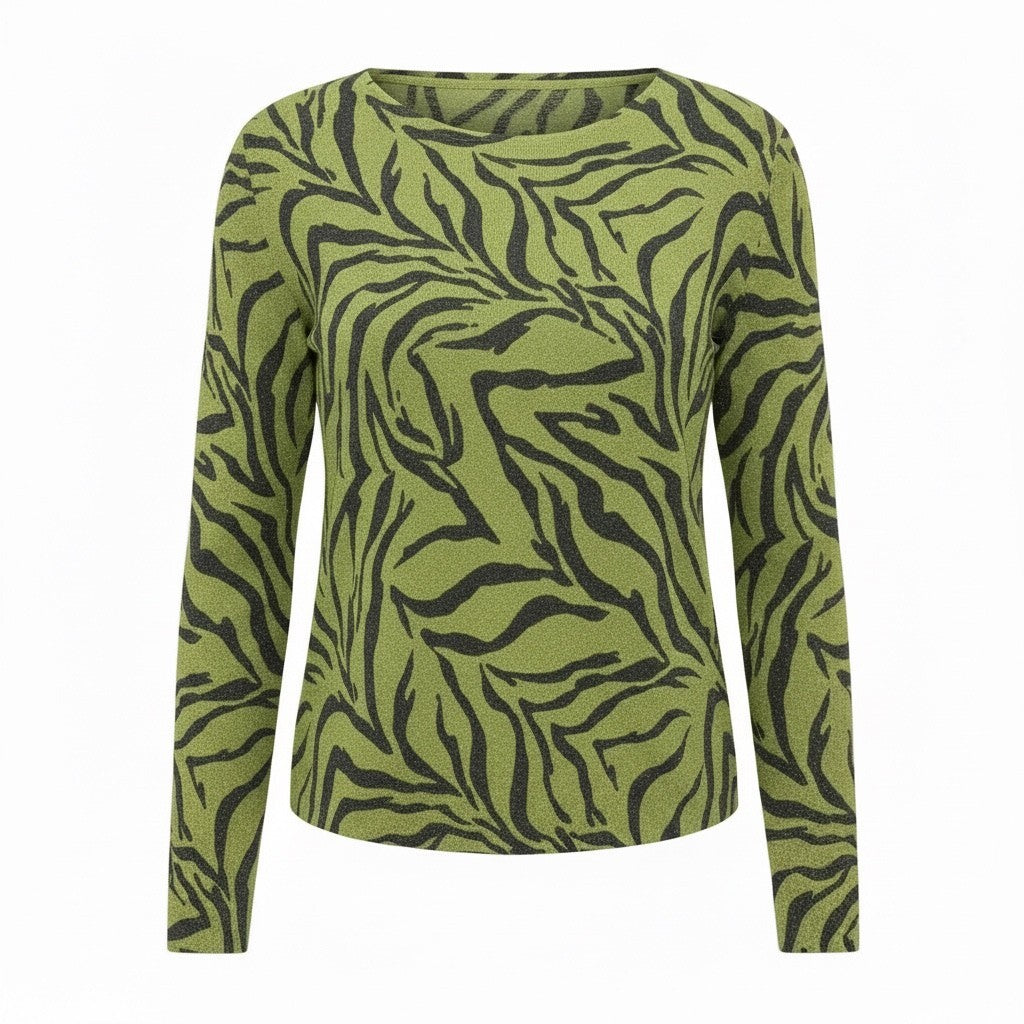 Peter Nygard Collection Womens 2X Green and Black Zebra Print Silk Blend Sweater