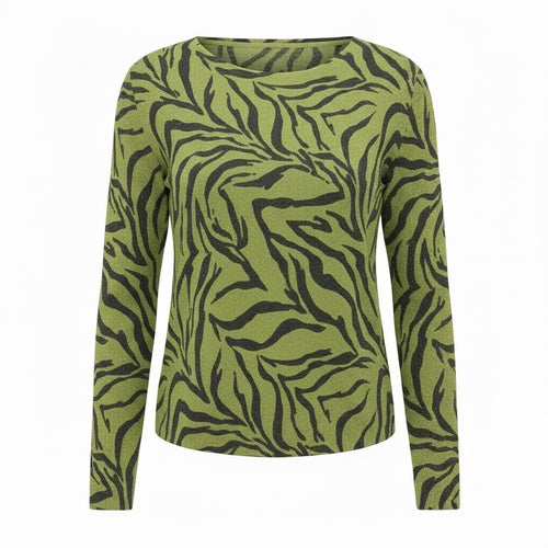 thriftalina Peter Nygard Collection Womens 2X Green and Black Zebra Print Silk Blend Sweater