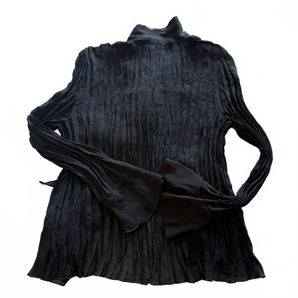 White Stag Women's Black Ruffled Front Blouse Size XL 100% Polyester Pleated