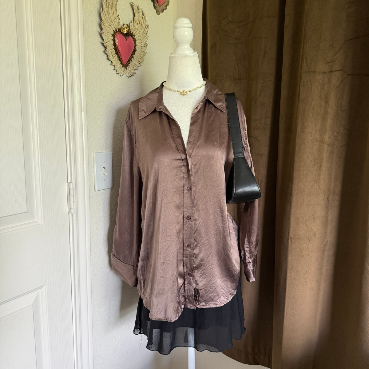 L'AGENCE Women's Mauve 100% Silk Button-Down Blouse Quiet Luxury Designer SZ Lg