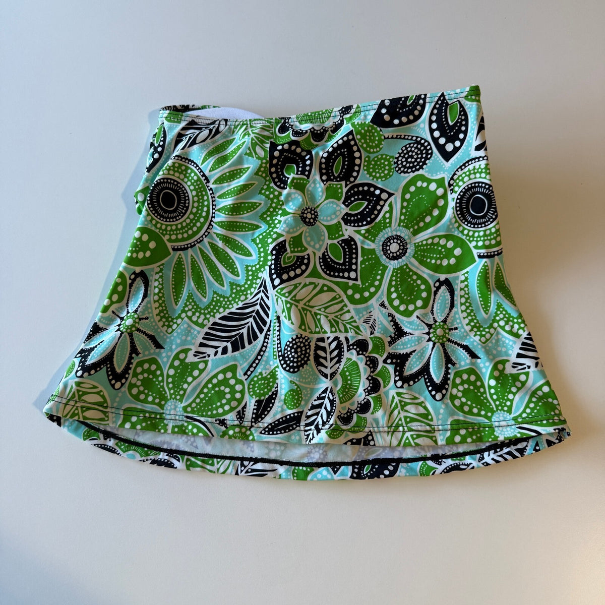 Island Escape Green Floral Polka Dot Whimsical Swimwear Bow Detail Blouse
