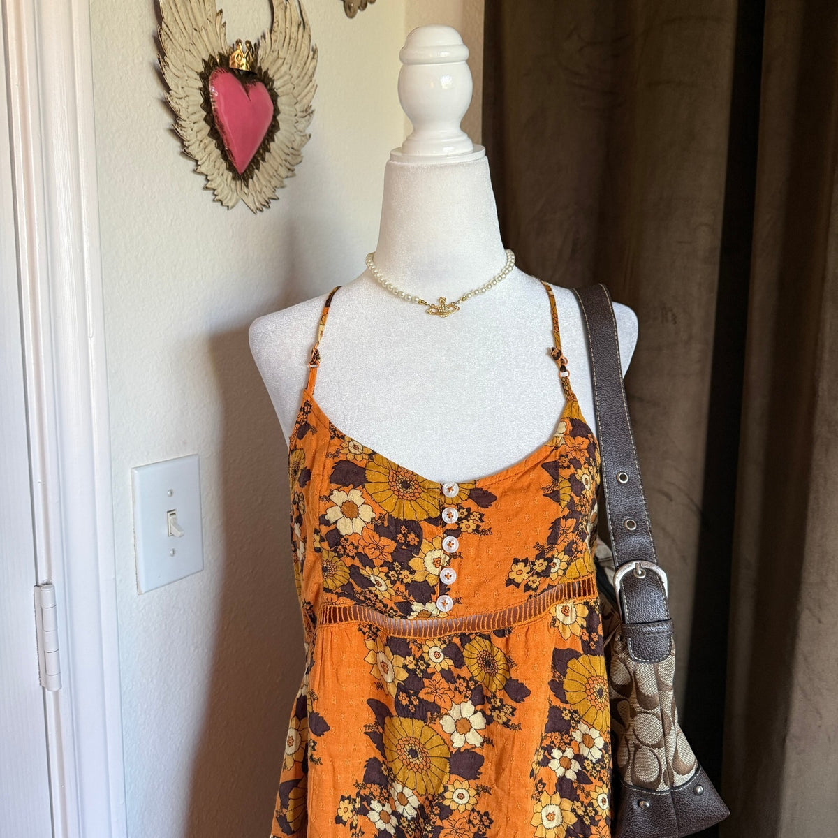 Urban Outfitters Georgia Tiered Mini Dress Fall Floral Button Detail Bohemian