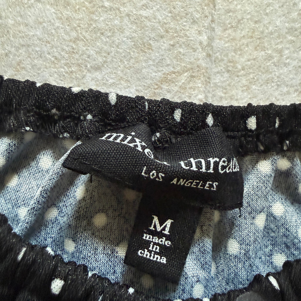 thriftalina Mixed Threads Los Angeles Black Polka Dot Puff Sleeve Top Coquette Girly Trendy