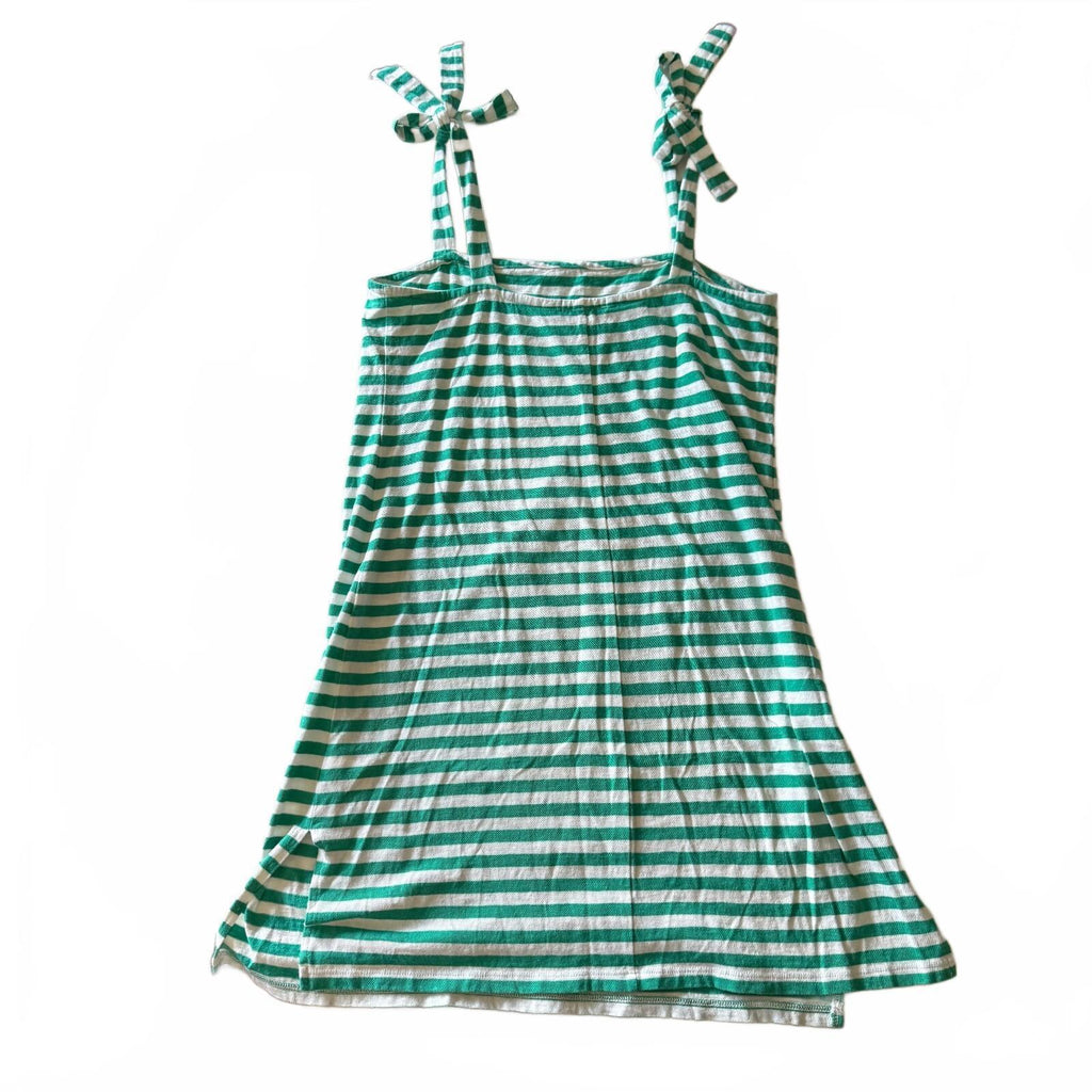 J.Crew Green and White Striped Cotton Tie Strap Dress, Size M Vacation Whimsy