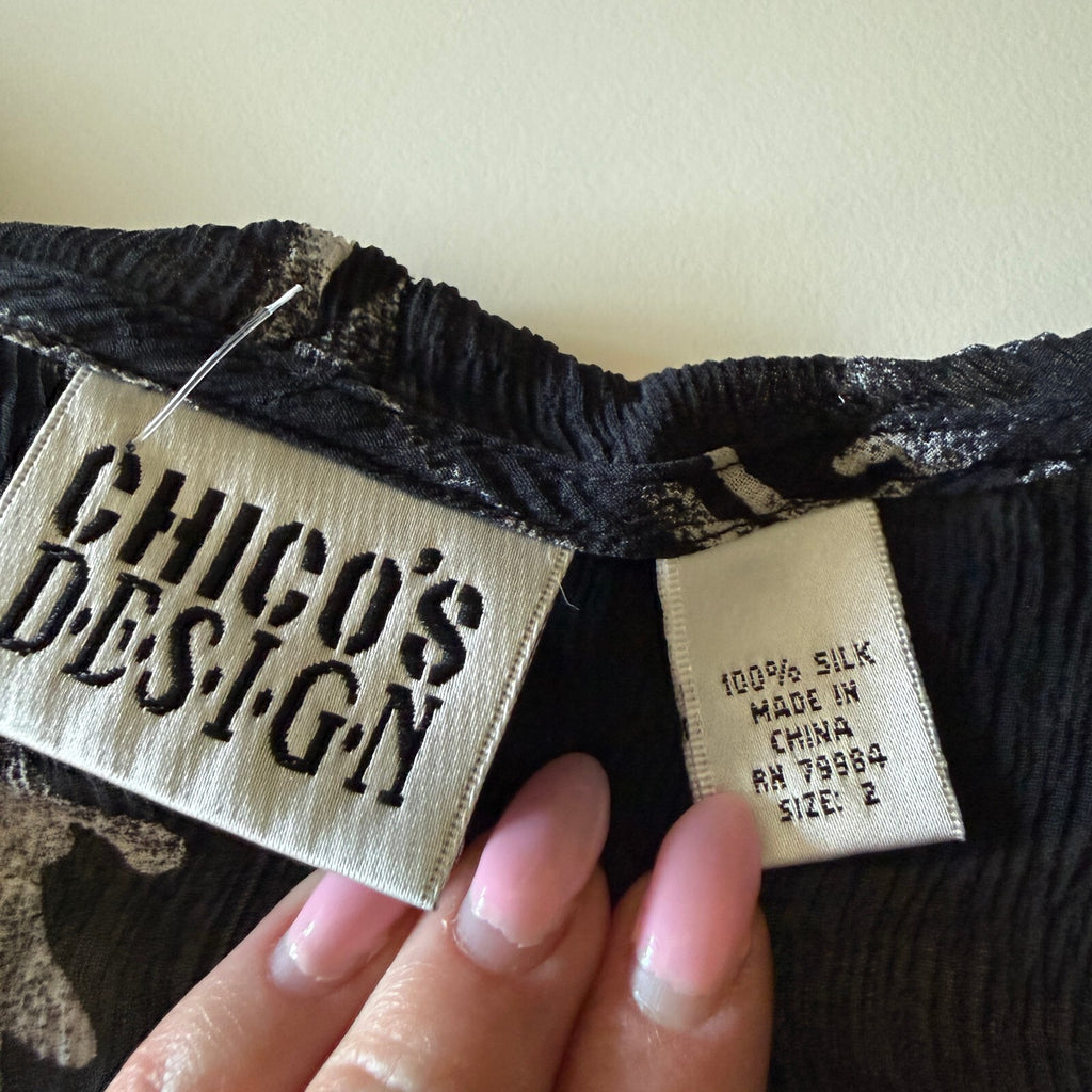 Vintage 1990s Silk Button-Up Frilly Ruffled Blouse Abstract Print Chico's