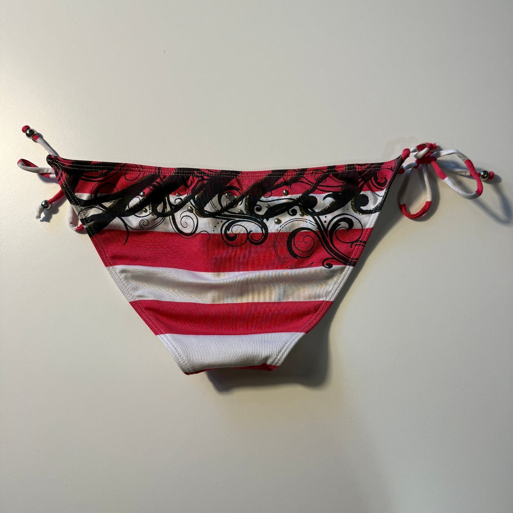 Y2K Guess Tie Detail Bikini Bottoms Pink Striped Surfer Girl Coastal Early 2000s