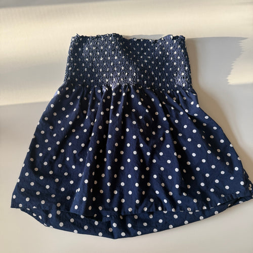 Calliope Navy Blue Polka Dot Strapless Smocked Top with Back Tie, Size Large